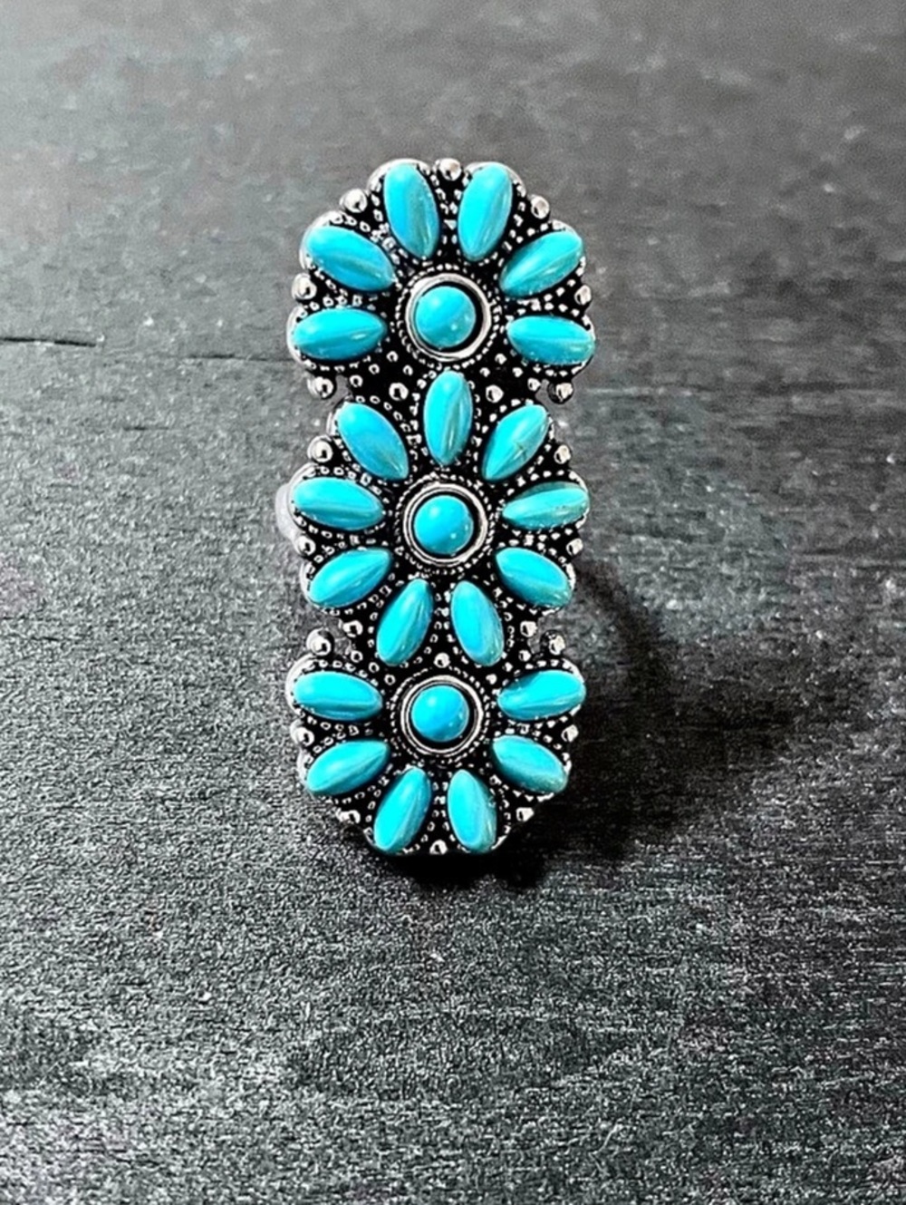 Turquoise Floral Statement Ring